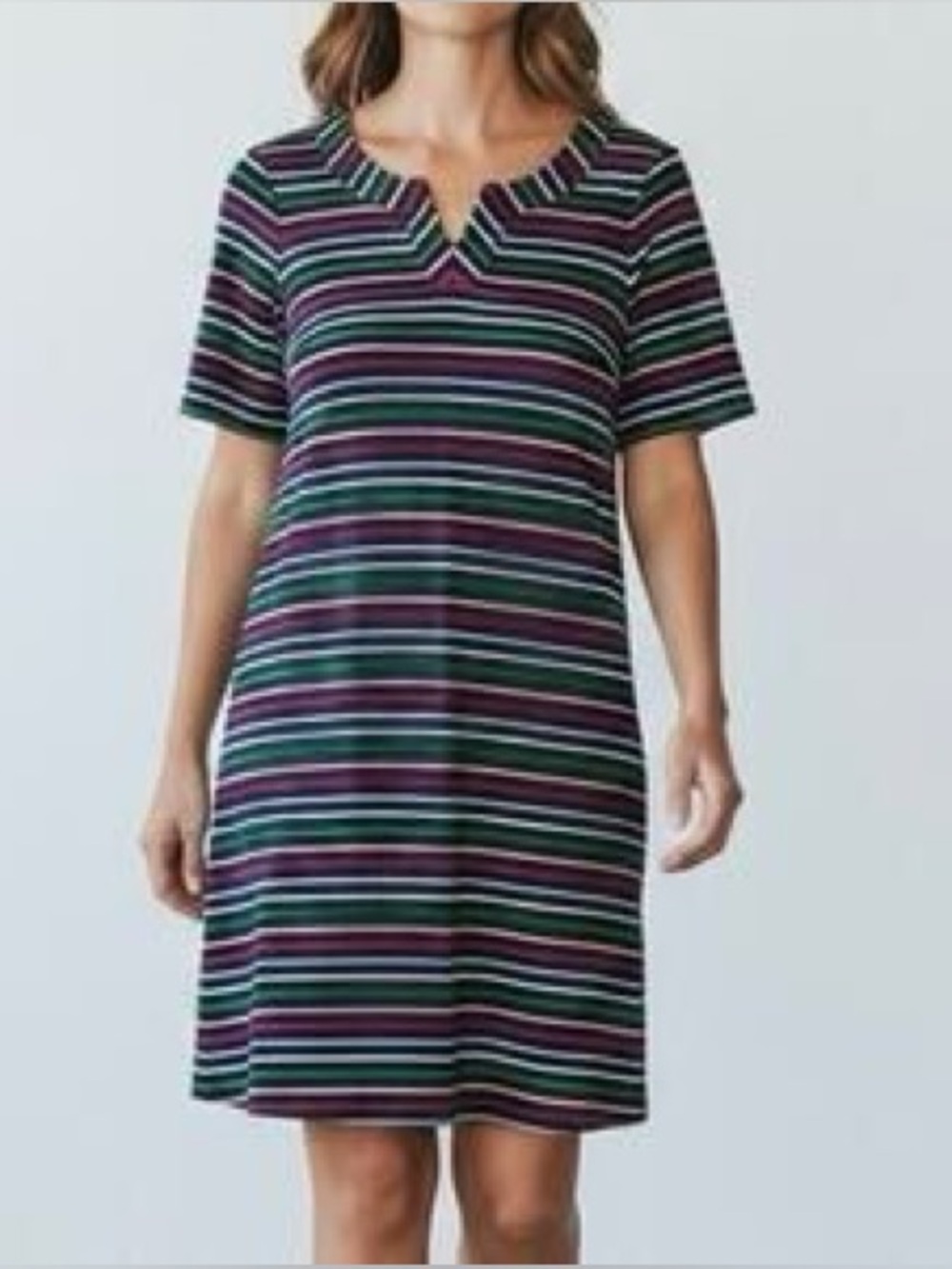 Talbots Split Neck Striped Knit Dress
